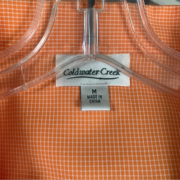 Women’s M COLDWATER CREEK Orange Sherbert Micro Checked Button Down Career Shirt - Picture 10 of 15